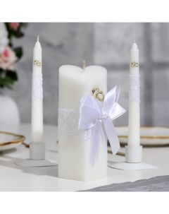 Набор свечей Кружевной с бантиком белый домашний очаг 6 8х15см родительские 1 8х17 5см Мастерская «свечной двор»
