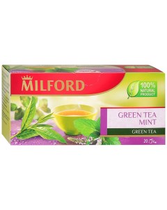 Чай Mint зеленый с мятой 20 пакетиков по 1 75 г Милфорд