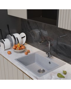 Кухонная мойка ML GM15 из искусственного мрамора серая Mixline