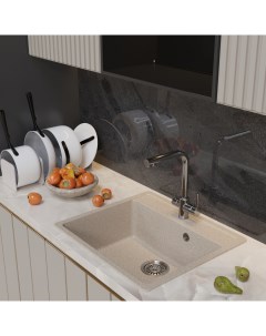 Кухонная мойка ML GM15 из искусственного мрамора бежевая Mixline