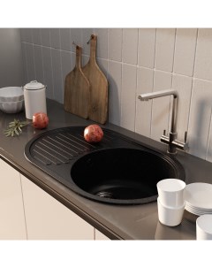Кухонная мойка ML GM16 из искусственного мрамора овальная с крылом черная Mixline