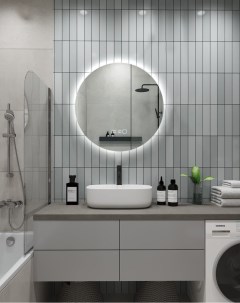 Зеркало для ванной с часами Sun D55 круглое парящее с нейтральной LED подсветкой Nobrand