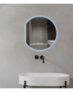 Зеркало для ванной с часами Eclipse 80 70 круглое с левым срезом с холодной LED подсветкой Nobrand
