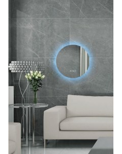 Зеркало для ванной Sun D45 круглое с часами парящее с холодной LED подсветкой Nobrand