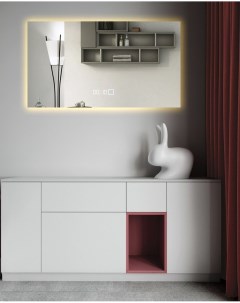 Зеркало для ванной Qwerty 40 60 горизонтальное с часами с тёплой LED подсветкой Nobrand