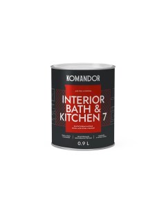 Краска интерьерная влагостойкая Komandor Interior Bath Kitchen 7 мат база А бел 0 9л Командор