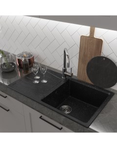 Кухонная мойка ML GM20 из искусственного мрамора с крылом черная Mixline