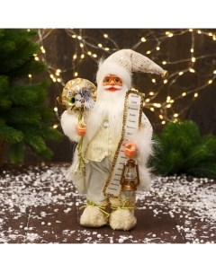 Новогодняя фигурка Дед Мороз с бантиками на ботиночках и с фонариком 14x14x30 см Bazar