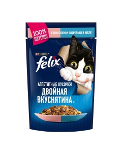 Влажный корм для кошек Двойная вкуснятина с лососем и форелью в желе 75г Felix