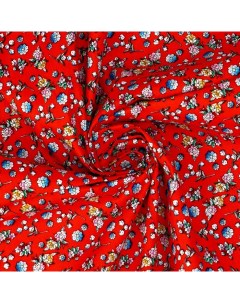 Ткань Батист мелкий цветочек на красном хлопок 100х150 см Страна карнавалия