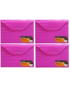 Папка конверт Волна PE0444 WPN на кнопке А4 400мкм пластик непрозрачный розовый Lamark