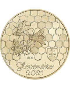 Монета 5 евро в капсуле медоносная Пчела Словакия 2021 UNC Mon loisir