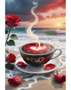 Алмазная мозаика Чашка кофе сердце на море на подрамнике 40x50 GA75222 Boomboomshop