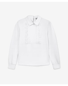 Блузка с вставкой из плиссированного текстиля белая для девочки Gulliver