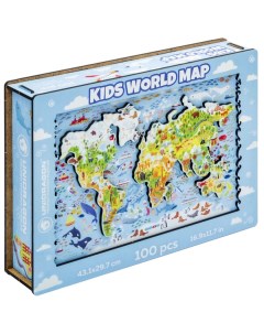 Деревянный пазл Детская карта мира 100 деталей Unidragon