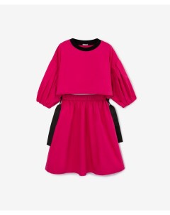 Платье из поплина создающее эффект комплекта розовое для девочки Gulliver