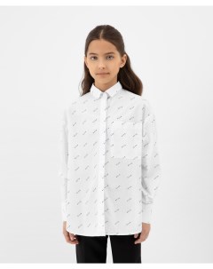 Блузка оверсайз с мелким рисунком белая для девочки Gulliver
