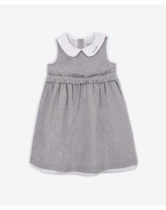 Платье из благородного меланжевого льна с контрастной отделкой серое для девочки Gulliver Gulliver baby