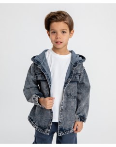 Куртка джинсовая с капюшоном с принтом серая для мальчика Button blue