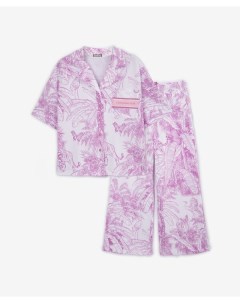 Пижама с нежным линеарным рисунком розовая для девочек Gulliver