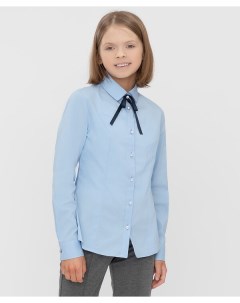 Блузка классическая со съемным бантом голубая Button blue