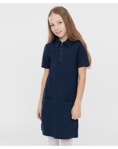 Платье с коротким рукавом и накладными карманами синее Button blue
