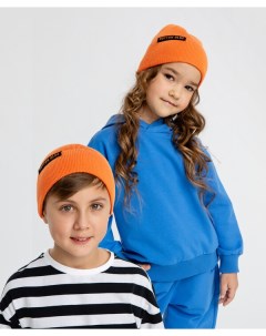 Шапка бини с подворотом оранжевая детская Button blue