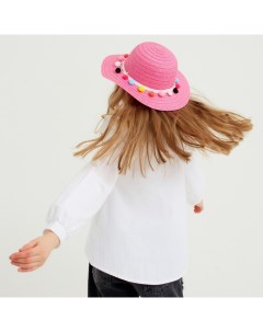 Шляпа с бомбошками для девочки размер 50 цвет розовый Minaku