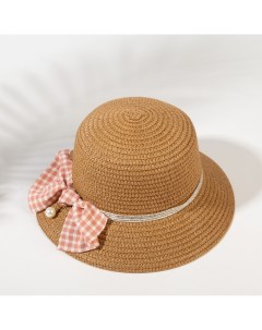 Шляпа для девочки с бантом цвет коричневый р р 52 Minaku