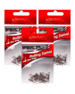 Вертлюг с застёжкой ROLLING SWIVEL WITH NICE SNAP BN 10 12 кг 30 шт Namazu