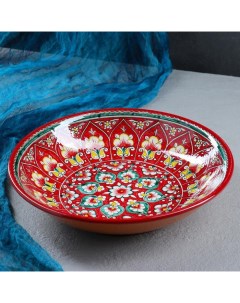 Супница Риштанская Керамика Цветы 29 см красная Nobrand