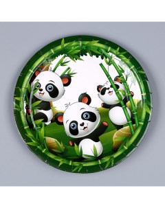 Тарелки бумажные Панда зеленые 18 5 см 6 шт Страна карнавалия