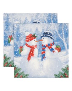 Салфетки бумажные Снеговики с подарками 3 слоя 33 x 33 см 20 шт Art bouquet