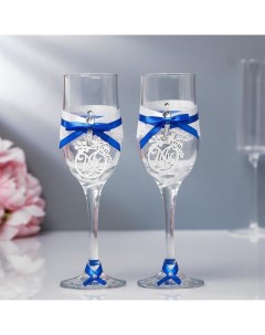 Набор свадебных бокалов Романтика ручной работы синий серебро 6х6х20 5 см Nobrand