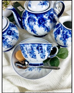 Сервиз чайный Голубая роза 15 предметов Гжельская мануфактура
