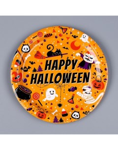 Тарелки бумажные Счастливого хэллоуина оранжевые 6 шт Страна карнавалия