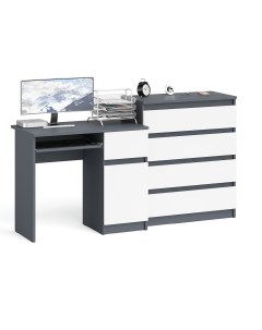 Компьютерный стол Мори МС 1 правый с комодом 4 ящика графит белый 170х50х94 см Свк