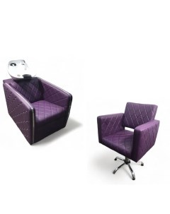 Парикмахерское кресло Феона фиолетовый 1 мойка глубокая белая раковина Nobrand