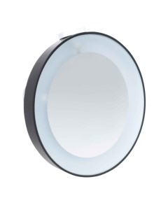 Зеркало подвесное Mirror 10 см увеличительное с подсветкой на присоске пластик черное Kuchenland