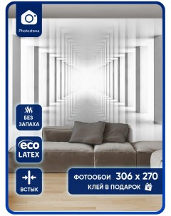Фотообои 3D белый коридор с колоннами 3 06 x 2 7 м Photostena