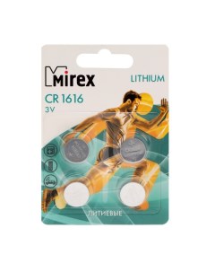 Батарейка литиевая Mirex CR1616 4BL 3В блистер 4 шт 2 шт Nobrand
