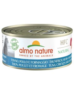 Влажный корм для кошек CAT HFC NATURAL с курицей тунцом и сыром 24шт по 150г Almo nature