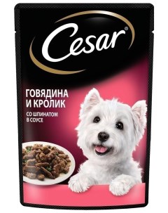 Влажный корм для собак c говядиной и кроликом со шпинатом 85 г Cesar