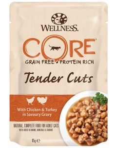 Влажный корм для кошек CORE TENDER CUTS курица и индейка 85 г Wellness core