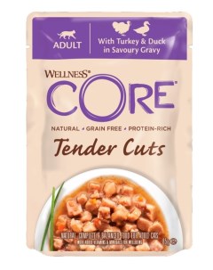 Влажный корм для кошек Tender Cuts нарезка в соусе индейка утка 85 гр Wellness core