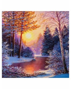 Алмазная мозаика Зимний рассвет 20х20 см Рыжий кот