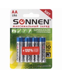 Батарейки Super Alkaline АА LR6 15А пальчиковые 4 0 Sonnen