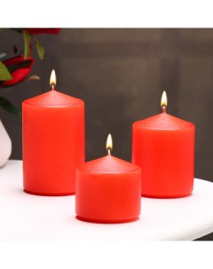 Набор свечей цилиндров 3в1 6х11 см 6х8 см 6х6 5 см красный Nobrand