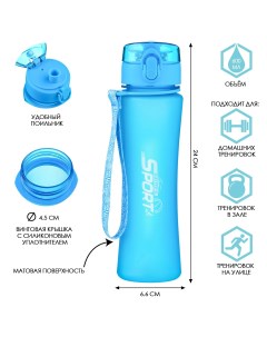 Бутылка для воды с поильником sport 600 мл голубая Мастер к.