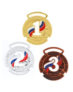 Медаль призовая 195 диам 3 5 см 3 место триколор цвет бронз без ленты Командор